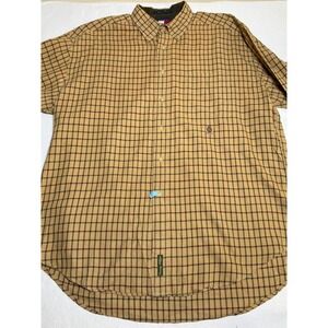 Tommy Hilfiger Men's mustard  plaid check  Long Sleeve Button-Down Shirt Size XL